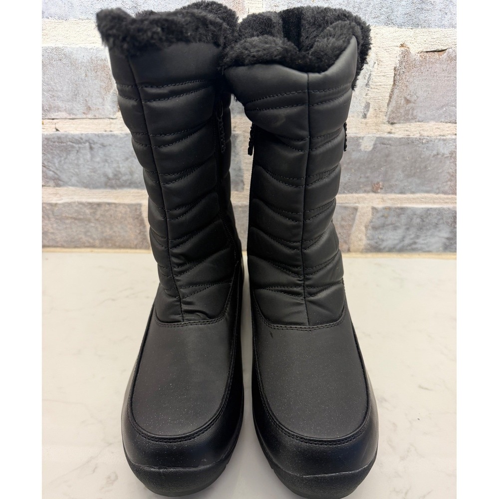 Totes Jennifer Black Quilted Winter Boots Faux Fur Double Zip Womens 8 Wide